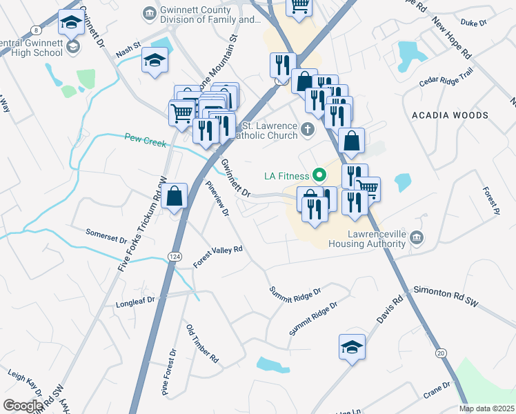 map of restaurants, bars, coffee shops, grocery stores, and more near 556 Amarante Cir in Lawrenceville