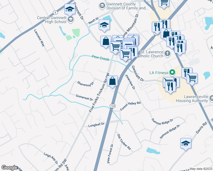 map of restaurants, bars, coffee shops, grocery stores, and more near 373 Stone Mountain Street in Lawrenceville