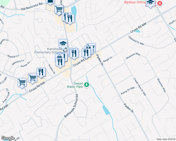 map of restaurants, bars, coffee shops, grocery stores, and more near 827 Majestic Court in Lawrenceville
