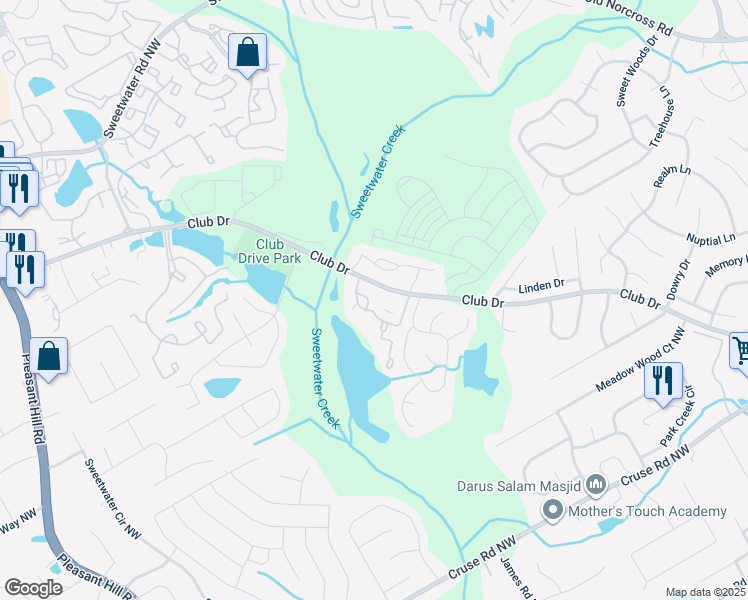 map of restaurants, bars, coffee shops, grocery stores, and more near 1144 Country Court in Lawrenceville