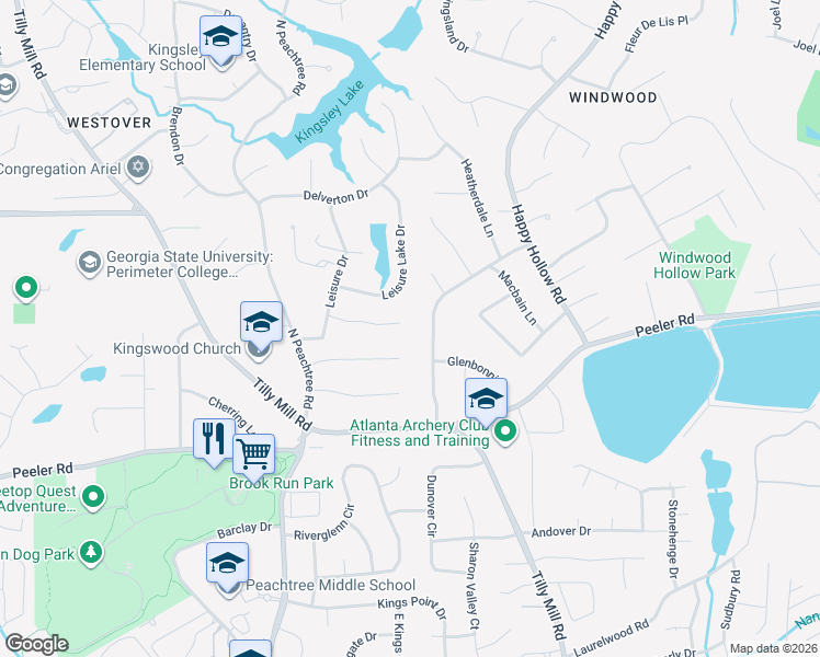 map of restaurants, bars, coffee shops, grocery stores, and more near 2379 Leisure Lane in Atlanta