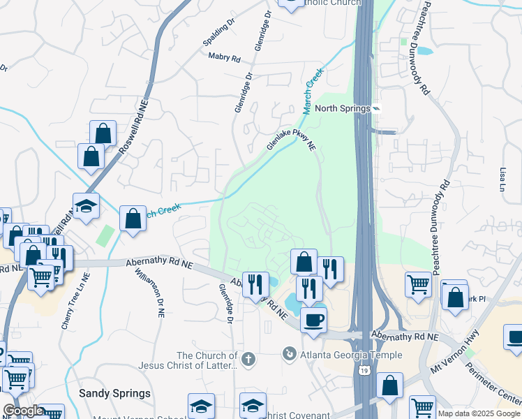 map of restaurants, bars, coffee shops, grocery stores, and more near 6807 Prelude Drive in Sandy Springs