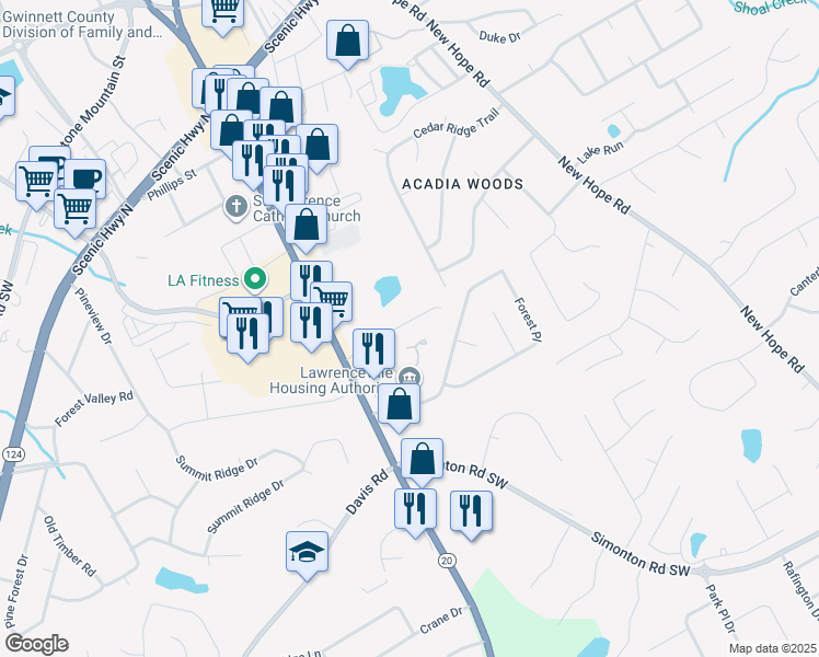 map of restaurants, bars, coffee shops, grocery stores, and more near 170 Kubol Drive in Lawrenceville