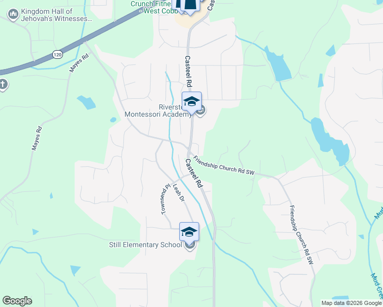 map of restaurants, bars, coffee shops, grocery stores, and more near 539 Baxter Way in Marietta