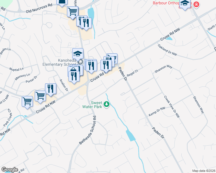 map of restaurants, bars, coffee shops, grocery stores, and more near 827 Majestic Ct in Lawrenceville