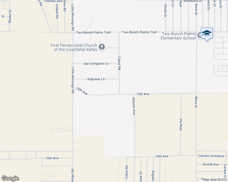 map of restaurants, bars, coffee shops, grocery stores, and more near 15th Avenue in Desert Hot Springs