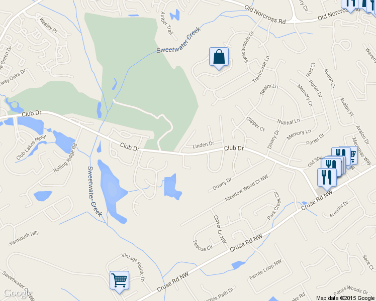 map of restaurants, bars, coffee shops, grocery stores, and more near 3210 Linden Drive in Lawrenceville