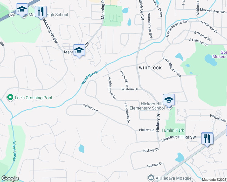 map of restaurants, bars, coffee shops, grocery stores, and more near 509 Bouldercrest Drive in Marietta