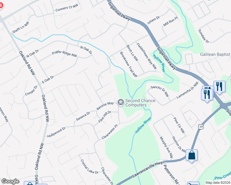 map of restaurants, bars, coffee shops, grocery stores, and more near 1860 Grouse Court in Lawrenceville
