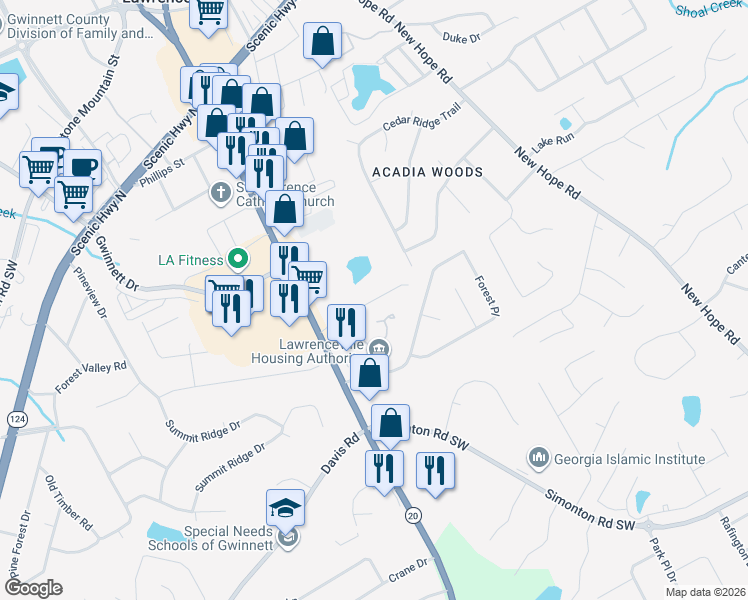map of restaurants, bars, coffee shops, grocery stores, and more near 210 Kubol Dr in Lawrenceville