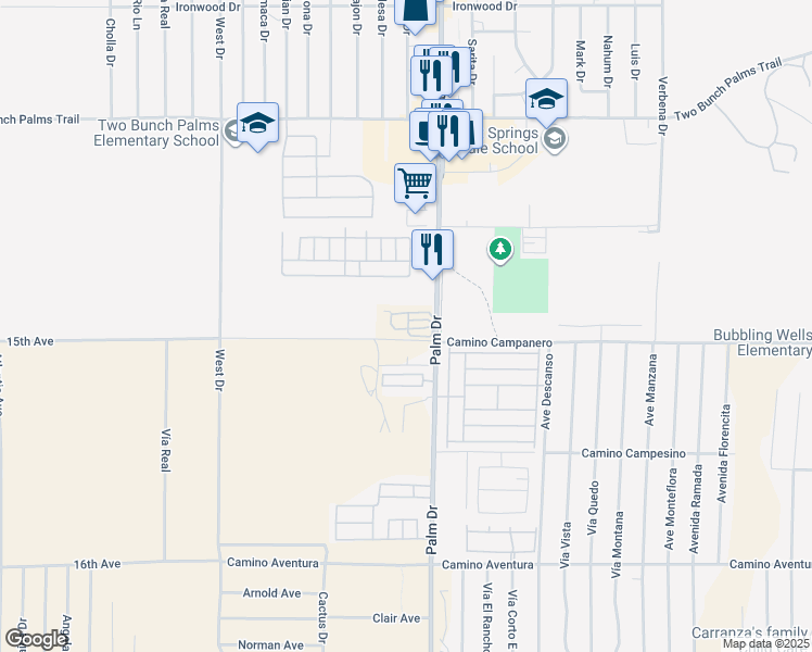 map of restaurants, bars, coffee shops, grocery stores, and more near 14881 Palm Drive in Desert Hot Springs