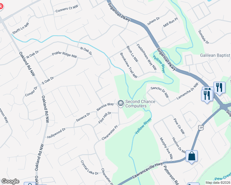map of restaurants, bars, coffee shops, grocery stores, and more near 1860 Grouse Court in Lawrenceville