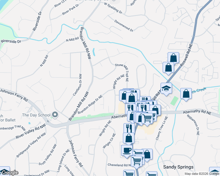 map of restaurants, bars, coffee shops, grocery stores, and more near 945 Lost Forest Drive Northwest in Atlanta