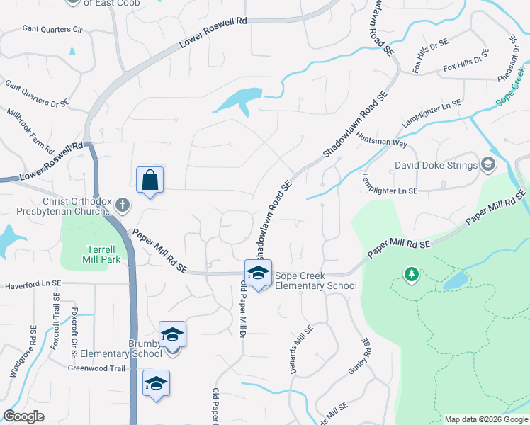 map of restaurants, bars, coffee shops, grocery stores, and more near 3377 Blackbridle Walk Southeast in Marietta