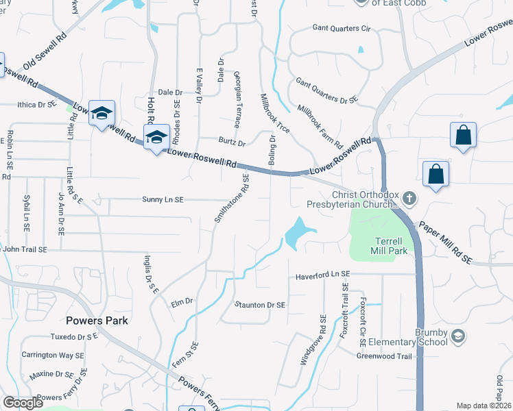 map of restaurants, bars, coffee shops, grocery stores, and more near 2753 Fireside Court in Marietta