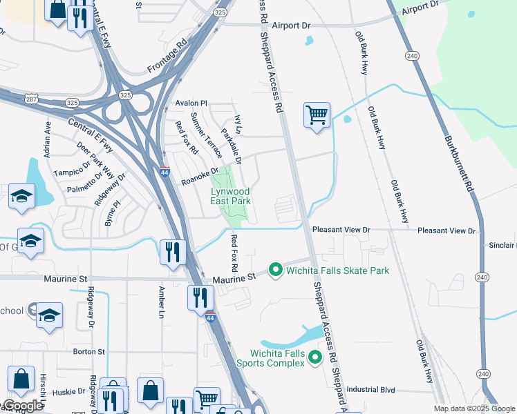 map of restaurants, bars, coffee shops, grocery stores, and more near 1411 New Haven Road in Wichita Falls