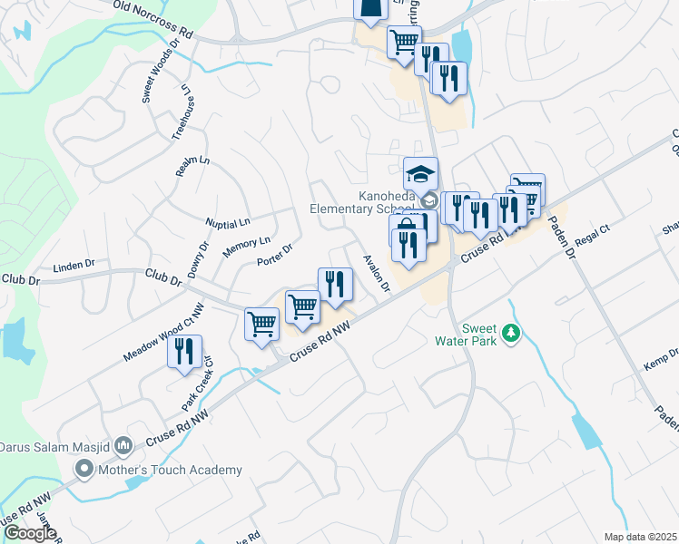 map of restaurants, bars, coffee shops, grocery stores, and more near 2795 Harper Ferry Drive Northwest in Lawrenceville