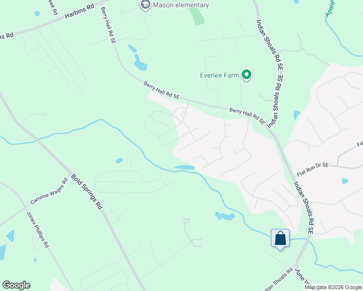 map of restaurants, bars, coffee shops, grocery stores, and more near 2545 Berry Hall Road Southeast in Bethlehem
