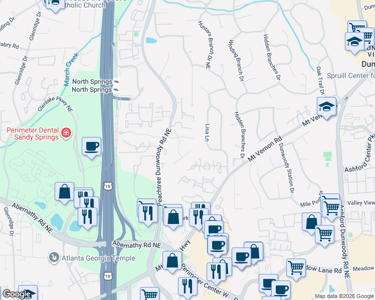 map of restaurants, bars, coffee shops, grocery stores, and more near 255 Glen Meadow Court in Atlanta