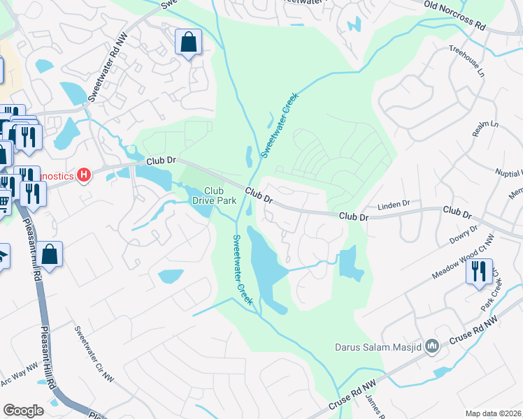 map of restaurants, bars, coffee shops, grocery stores, and more near 1126 Country Court in Lawrenceville