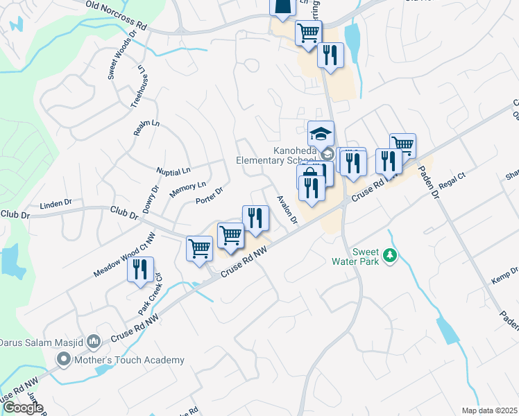 map of restaurants, bars, coffee shops, grocery stores, and more near 2795 Harper Ferry Drive Northwest in Lawrenceville