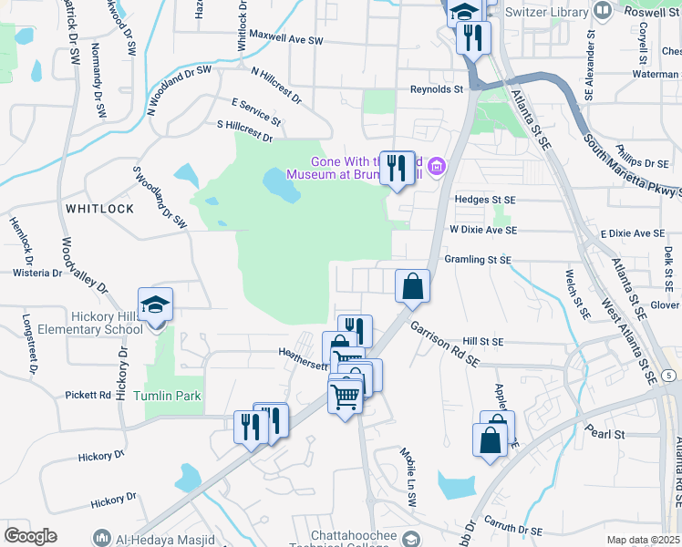 map of restaurants, bars, coffee shops, grocery stores, and more near 351 Senna Street in Marietta