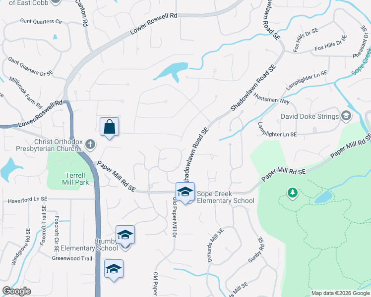 map of restaurants, bars, coffee shops, grocery stores, and more near 3377 Blackbridle Walk Southeast in Marietta