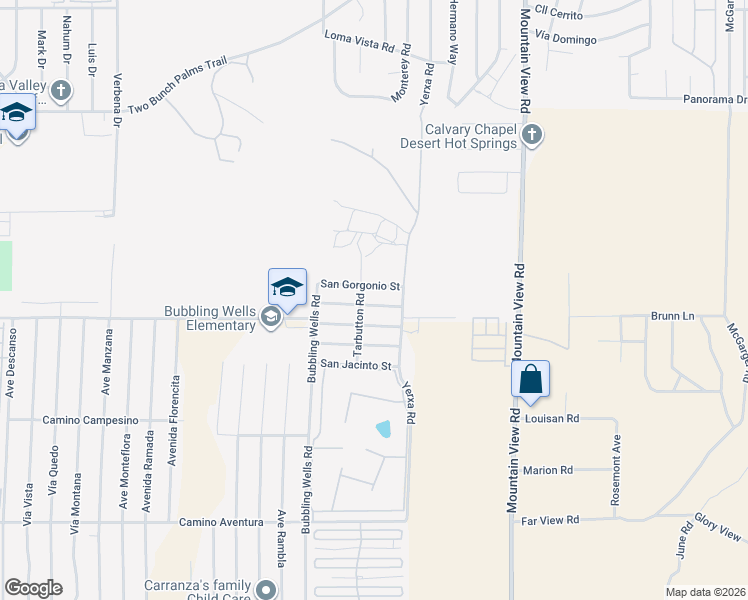 map of restaurants, bars, coffee shops, grocery stores, and more near 67644 San Andreas Street in Desert Hot Springs