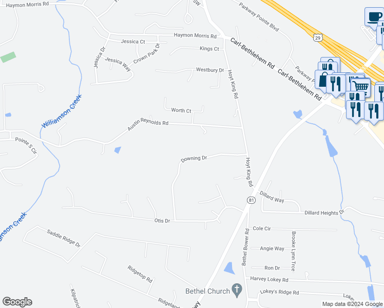 map of restaurants, bars, coffee shops, grocery stores, and more near 925 Downing Drive in Bethlehem