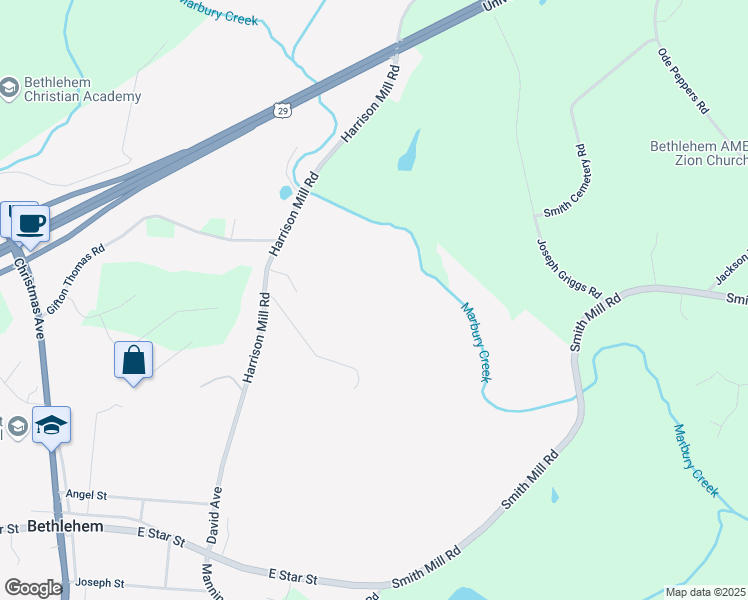 map of restaurants, bars, coffee shops, grocery stores, and more near 898 Harrison Mill Road in Winder