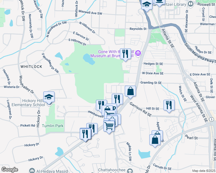 map of restaurants, bars, coffee shops, grocery stores, and more near 351 Senna Street in Marietta