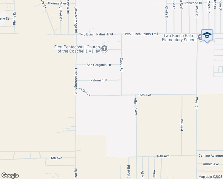 map of restaurants, bars, coffee shops, grocery stores, and more near 15th Avenue in Desert Hot Springs