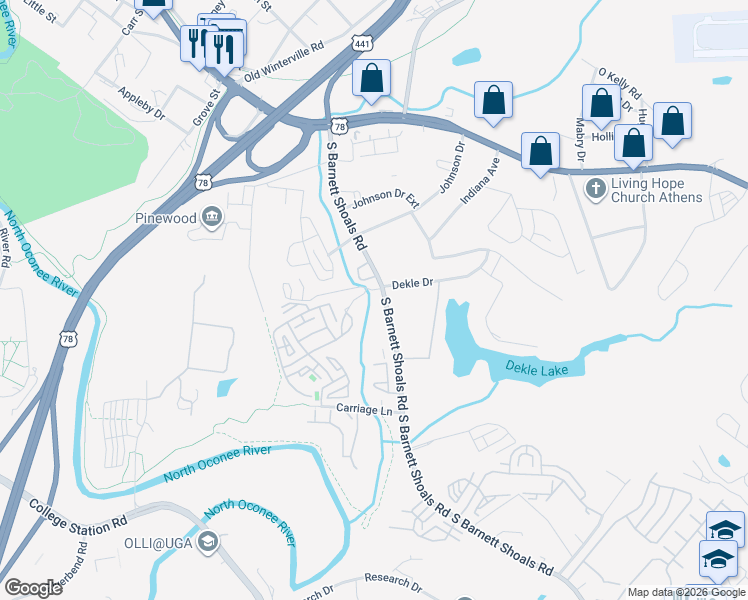 map of restaurants, bars, coffee shops, grocery stores, and more near in Athens