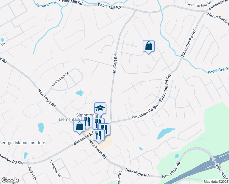 map of restaurants, bars, coffee shops, grocery stores, and more near 800 McCart Road in Lawrenceville