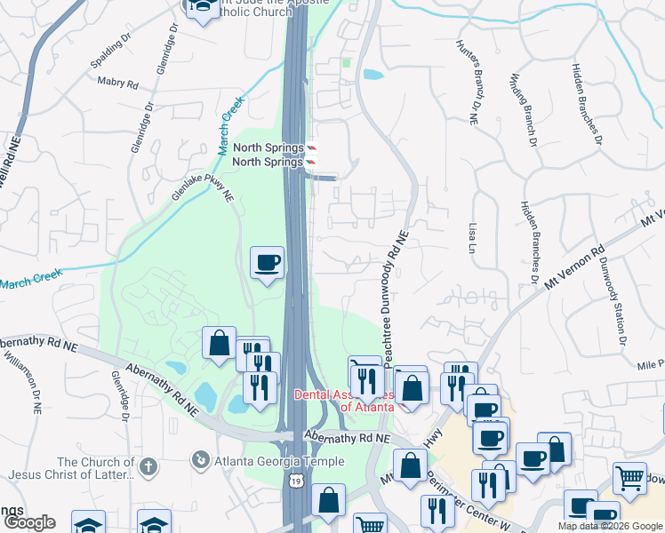 map of restaurants, bars, coffee shops, grocery stores, and more near 509 Abingdon Way Northeast in Atlanta