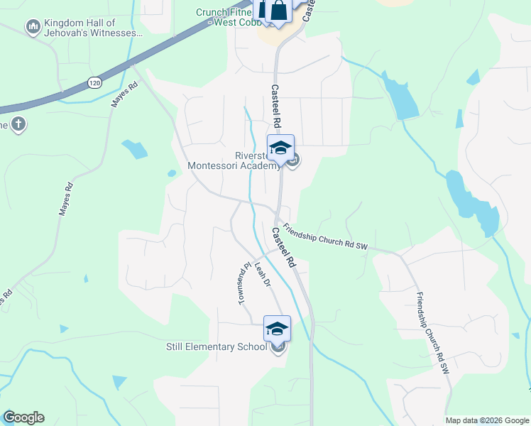 map of restaurants, bars, coffee shops, grocery stores, and more near 539 Baxter Way in Marietta