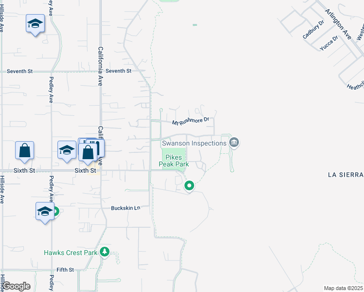 map of restaurants, bars, coffee shops, grocery stores, and more near 4011 Pikes Peak Drive in Norco