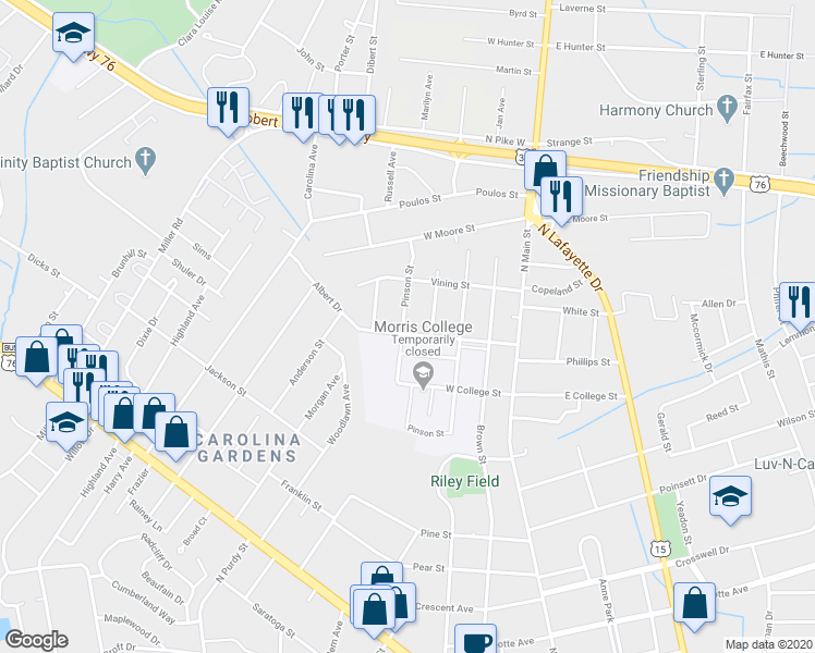map of restaurants, bars, coffee shops, grocery stores, and more near 311 Stark Street in Sumter