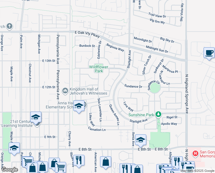 map of restaurants, bars, coffee shops, grocery stores, and more near 1465 Ardith Court in Beaumont