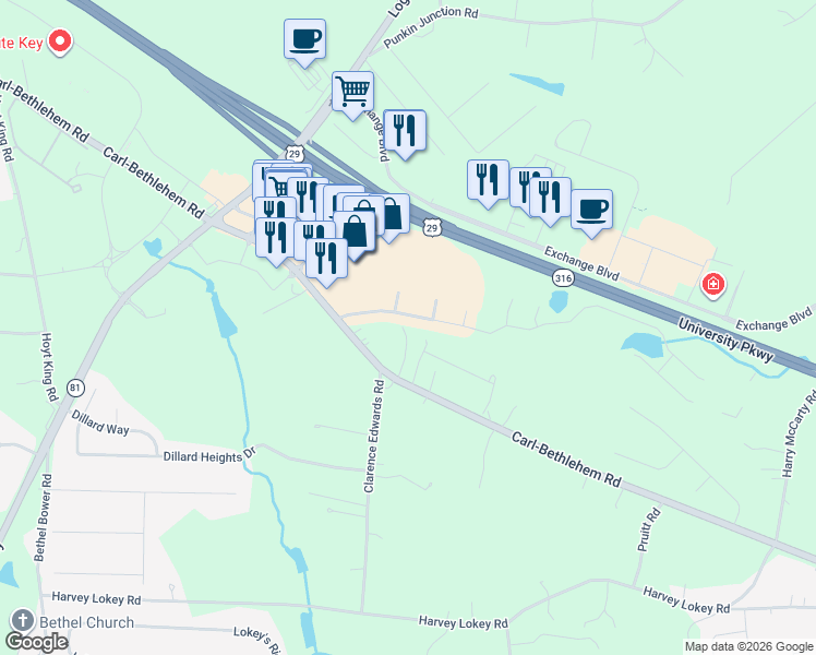 map of restaurants, bars, coffee shops, grocery stores, and more near 916 Barrow Crossing Boulevard in Bethlehem
