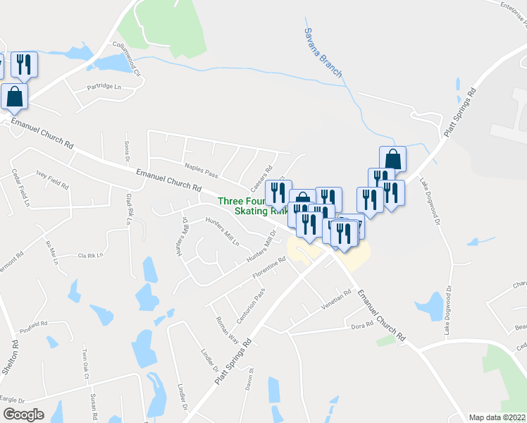 map of restaurants, bars, coffee shops, grocery stores, and more near 102 D Villa Court in West Columbia