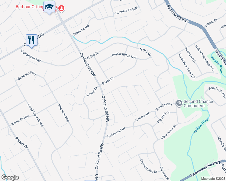 map of restaurants, bars, coffee shops, grocery stores, and more near 2036 Stoney Chase Drive in Lawrenceville