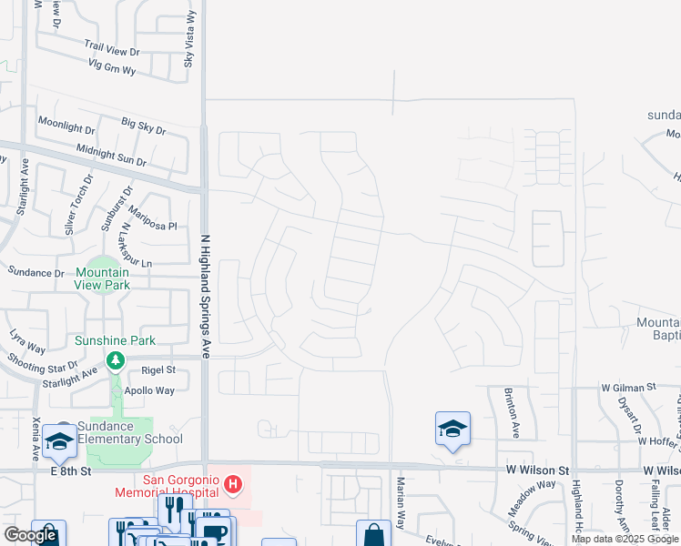 map of restaurants, bars, coffee shops, grocery stores, and more near 5817 Julian Way in Banning