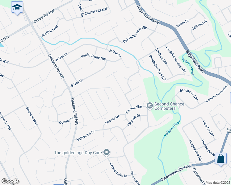 map of restaurants, bars, coffee shops, grocery stores, and more near 1761 Stoney Chase Drive in Lawrenceville
