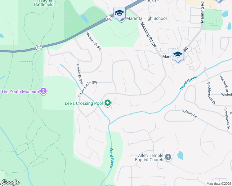 map of restaurants, bars, coffee shops, grocery stores, and more near 1136 Chestnut Hill Circle Southwest in Marietta