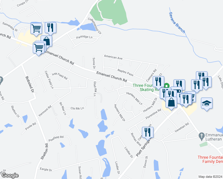 map of restaurants, bars, coffee shops, grocery stores, and more near 1 Foxwood Court in West Columbia
