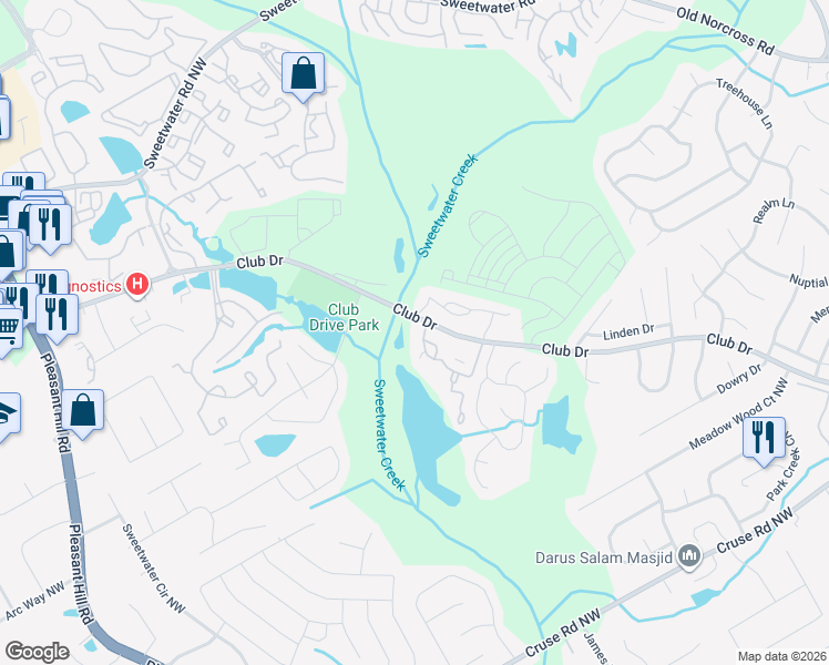 map of restaurants, bars, coffee shops, grocery stores, and more near 1126 Country Court in Lawrenceville