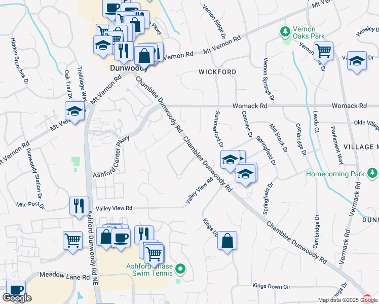 map of restaurants, bars, coffee shops, grocery stores, and more near 1417 Nerine Circle in Dunwoody