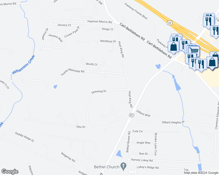 map of restaurants, bars, coffee shops, grocery stores, and more near 915 Downing Drive in Bethlehem