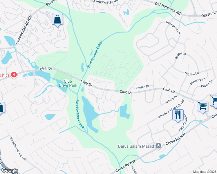 map of restaurants, bars, coffee shops, grocery stores, and more near 1215 Overton Dr in Lawrenceville